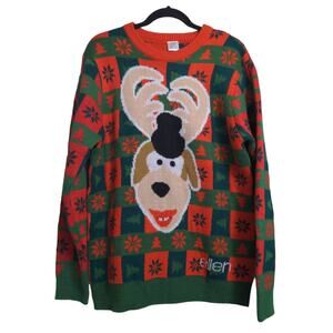Ellen Degeneres Reindeer Pullover Ugly Christmas Sweater Women's L Red Green New